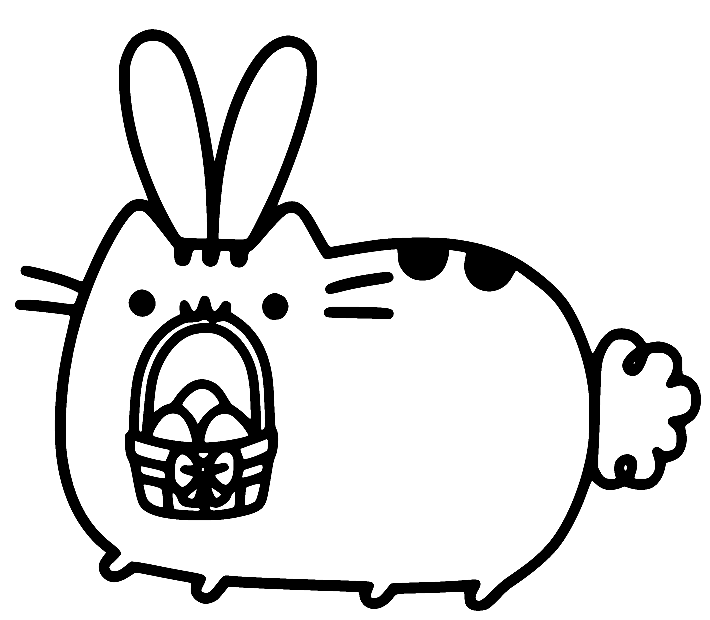 Pusheen 作为复活节兔子 Coloring Page