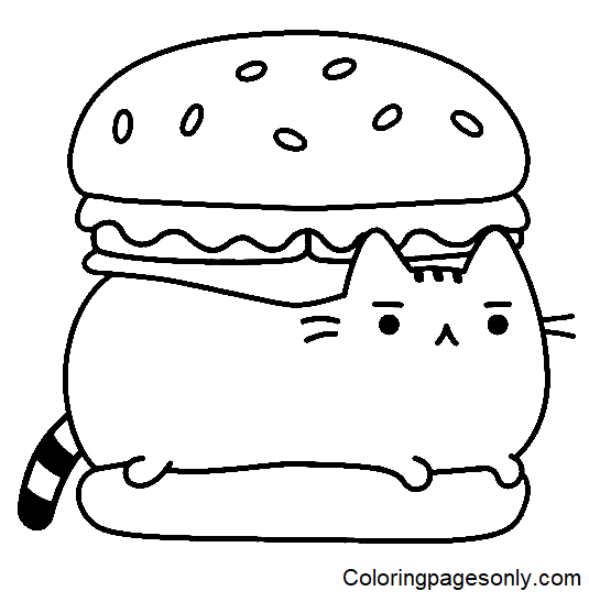 Pusheen Hamburgers Coloring Page