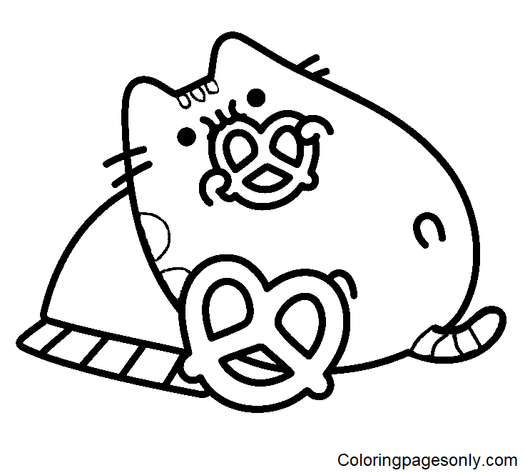 Pusheen eating Cake Coloring Pages