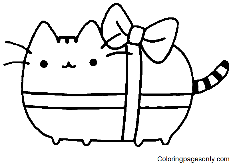 Pusheen with Bow Coloring Pages