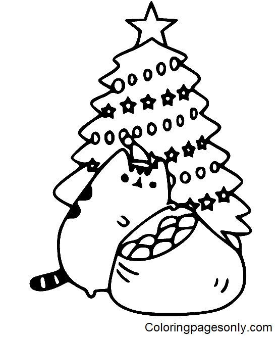 Pusheen com árvore de Natal de Pusheen