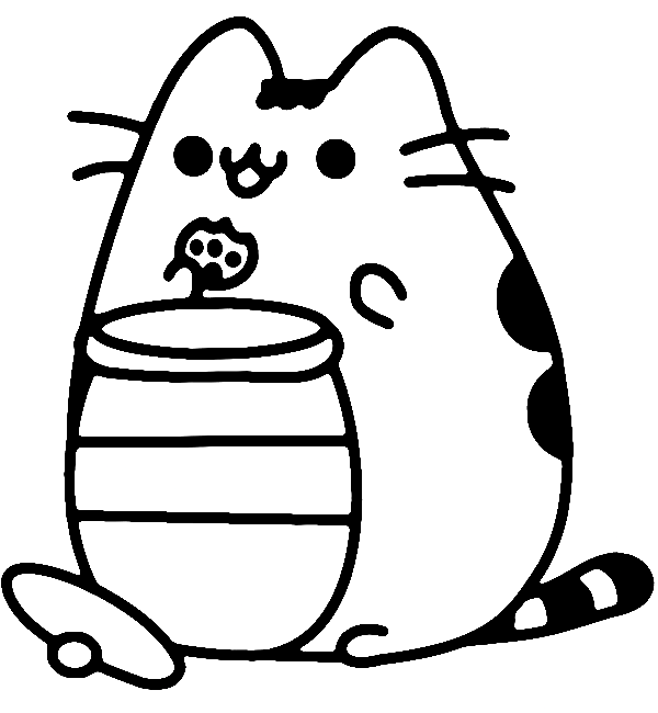 Pusheen with Honey Coloring Page