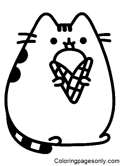 Pusheen with Ice Cream Coloring Page