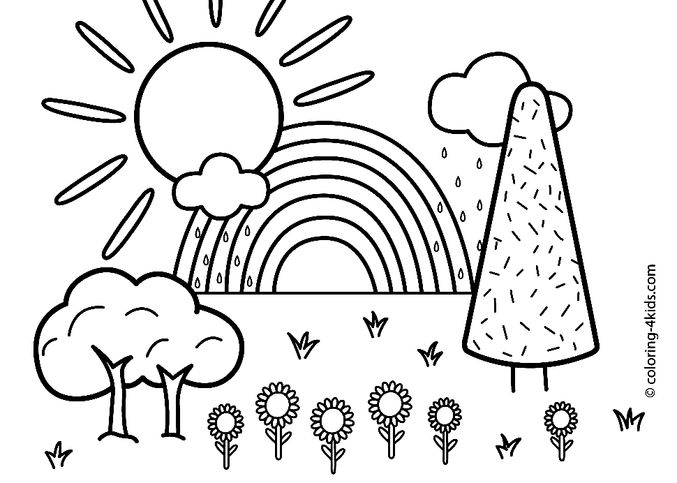 Rainbow Scene Coloring Pages