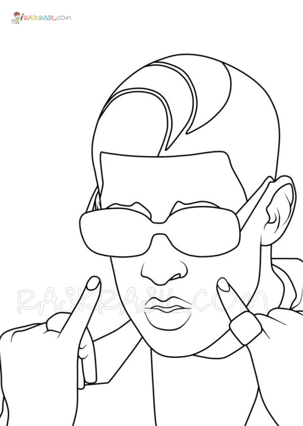 Rapper Bad Bunny with Glasses Coloring Page