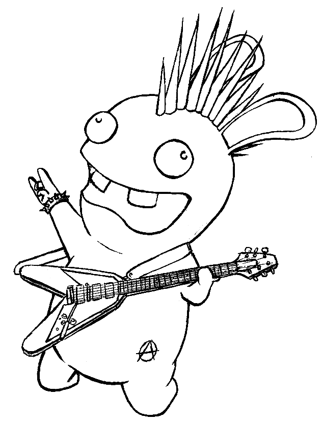 Raving Rabbids Playing Guitar Coloring Pages