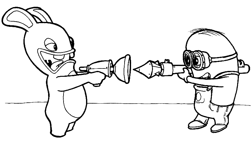 Raving Rabbids and Minion Coloring Page