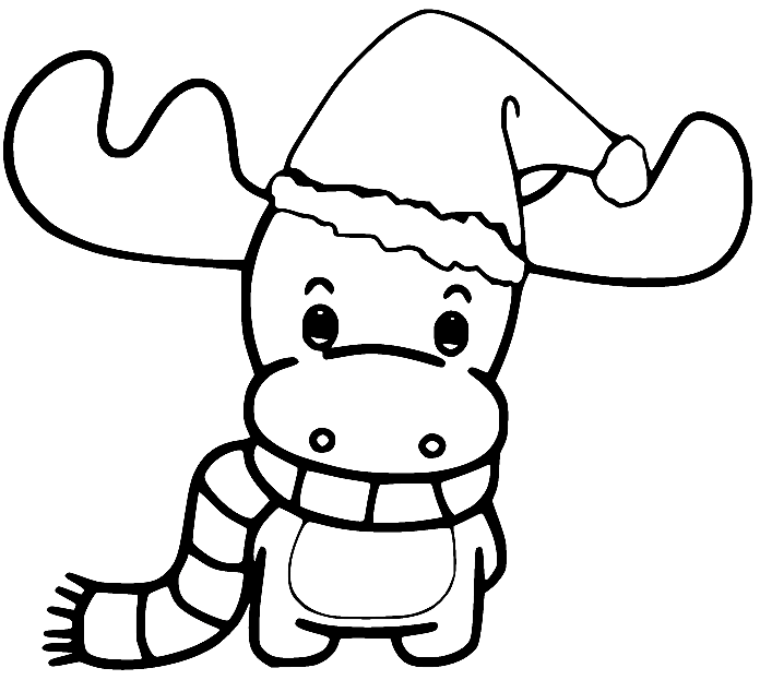 Reindeer with Christmas Hat Coloring Page - Free Printable Coloring Pages