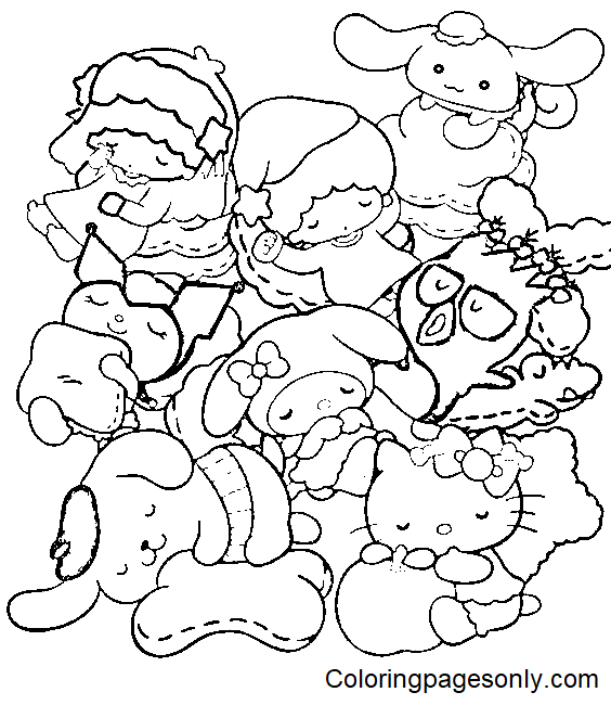 Coloriage des personnages de Sanrio qui dorment