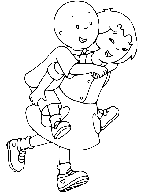 Sarah with Caillou Coloring Page
