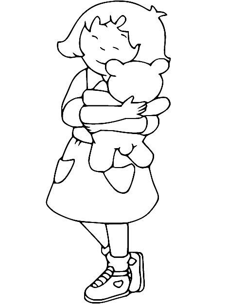 Sarah with Toy Bear Coloring Page