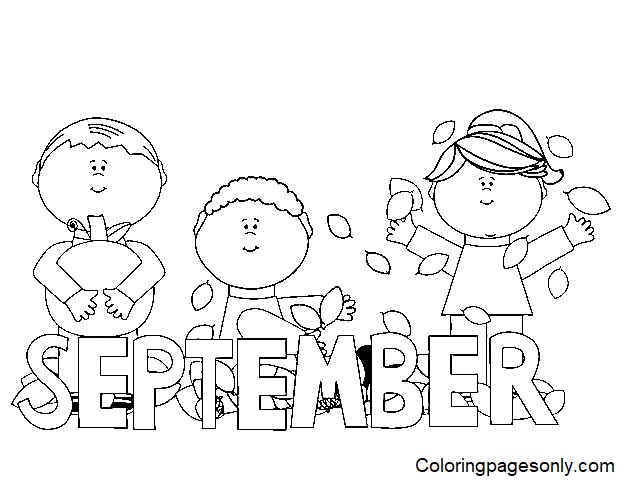 September with Kids Coloring Pages