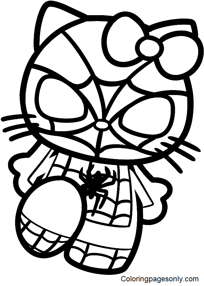 Desenho para colorir da Hello Kitty do Homem-Aranha