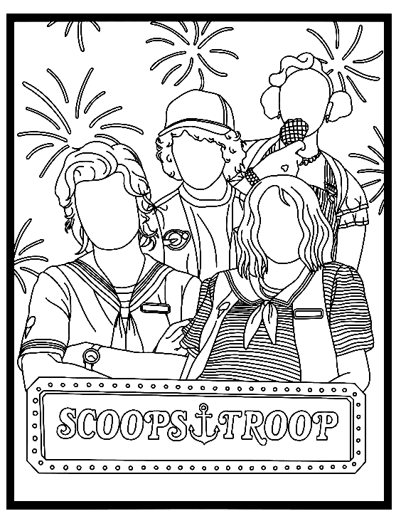 Stranger Things Scoops Troop Coloring Page