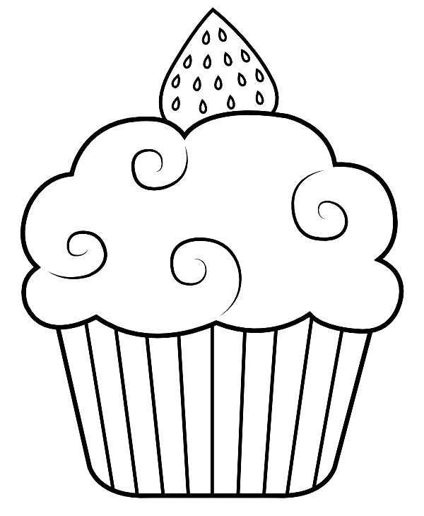 Strawberry Cupcake Coloring Page