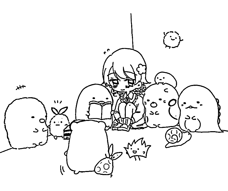 Sumikko Gurashi and Anime Girl Coloring Pages