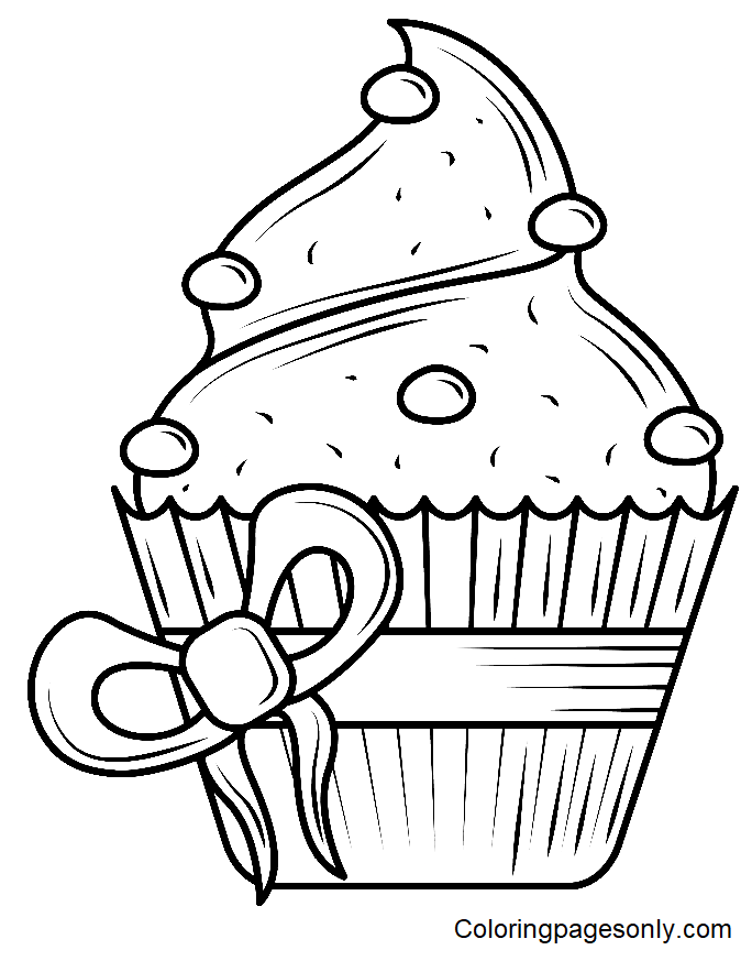 Sweet Cupcake with Bow Coloring Pages