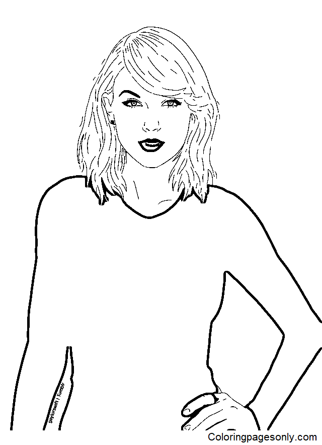 Pagina da colorare di Taylor Swift capelli corti