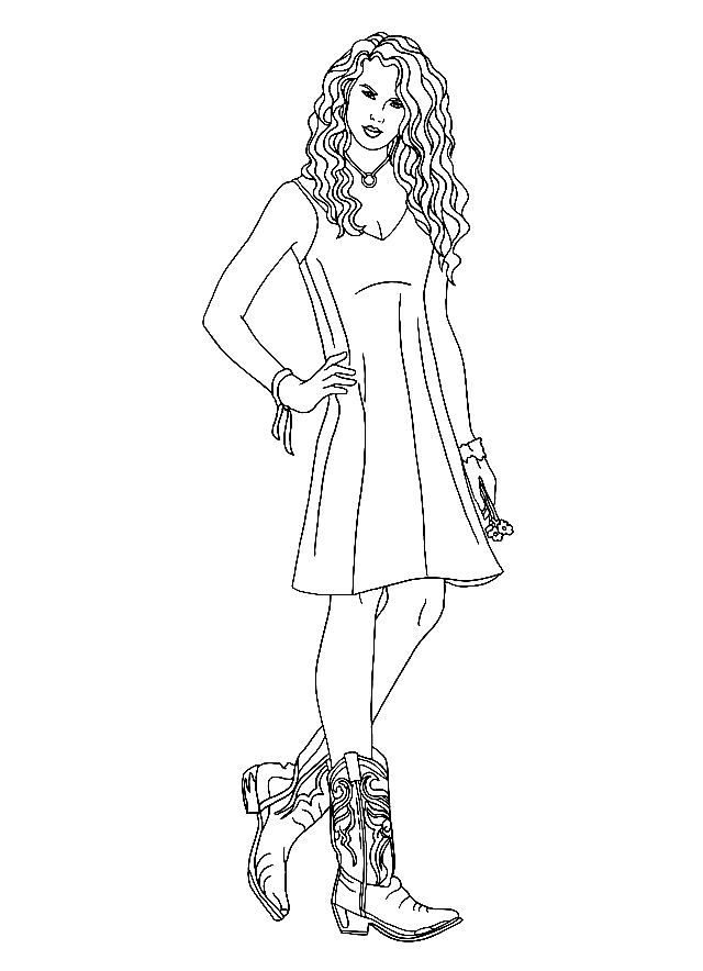 Taylor Swift in a Dress Coloring Page