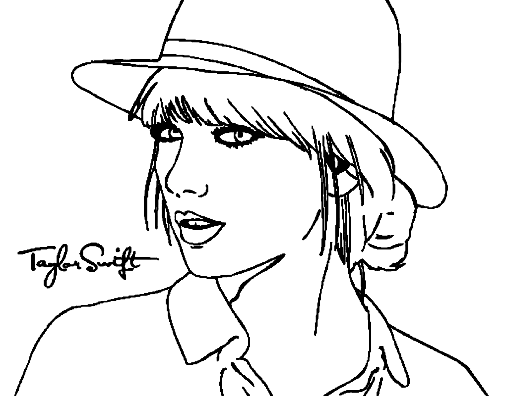 Página para colorir de Taylor Swift em um chapéu