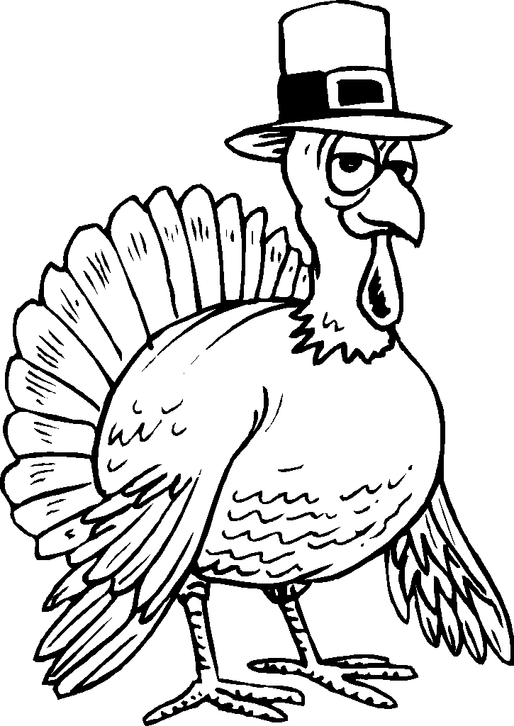 Thankgiving Turkey In Pilgrim Hat Coloring Page
