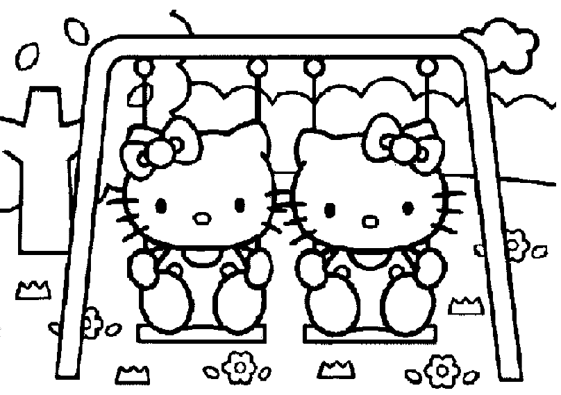 The Cute Kitties On A Swing Coloring Page