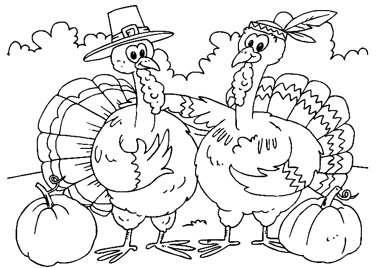 Two Turkeys Coloring Page
