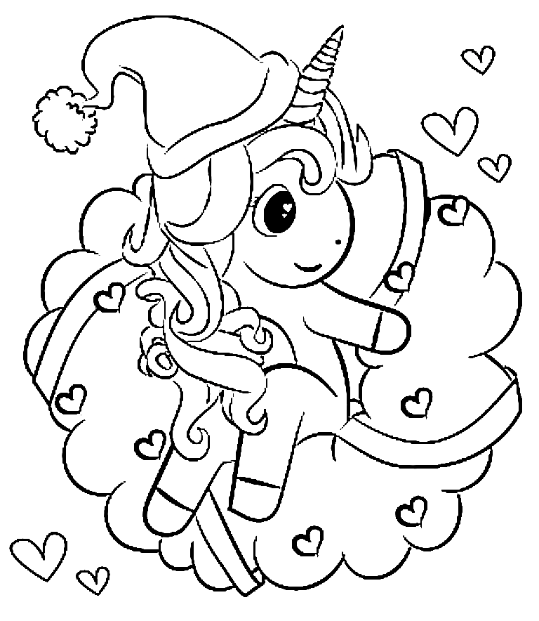 Unicorn with Christmas Wreath Coloring Page