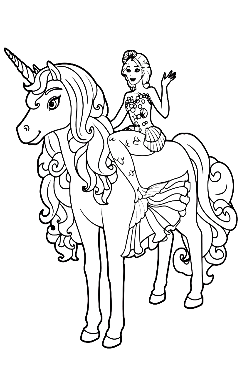 Barbie With Unicorn Coloring Page