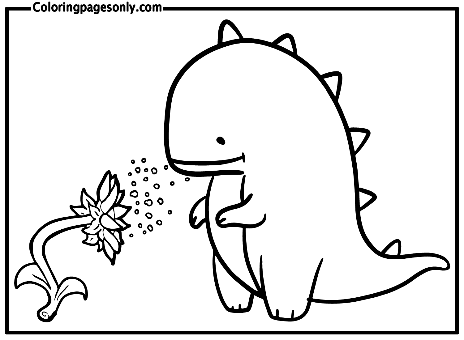 Adovable Dinosaur With Flower Coloring Pages