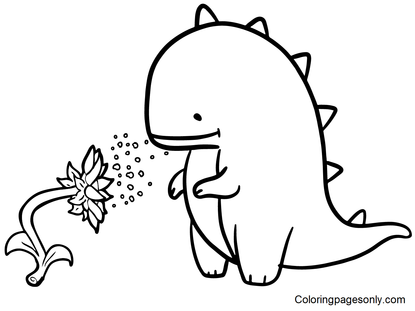 Adovable Dinosaur with Flower Coloring Pages
