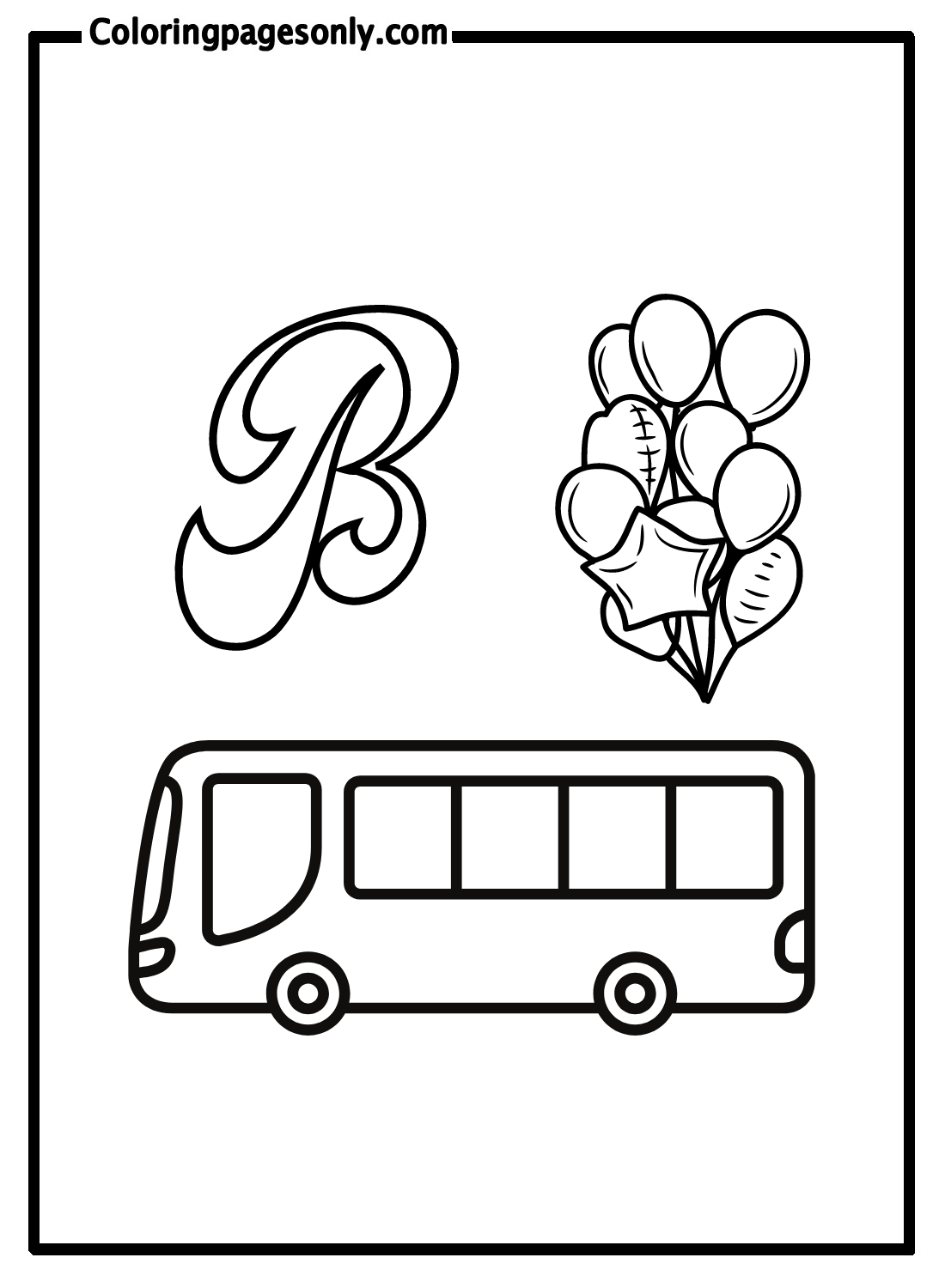 B mit Bus und Luftballons aus Buchstabe B