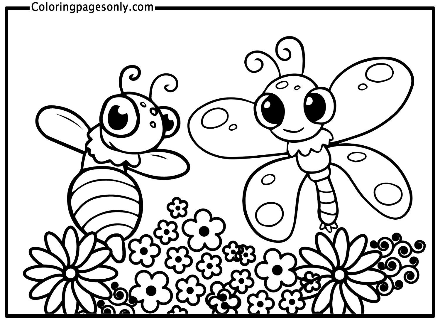 Bee With Butterfly Coloring Pages