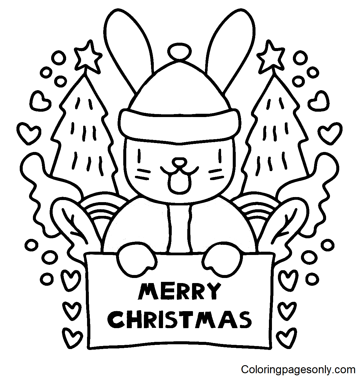 Bunny Merry Christmas Coloring Page