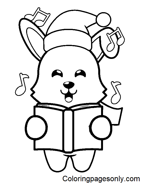 Bunny sing a Christmas Song Coloring Page