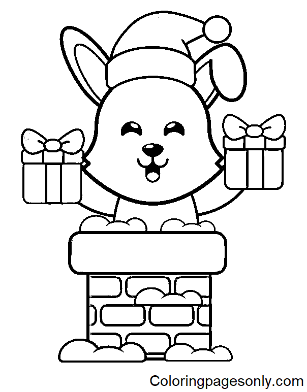 兔子与圣诞老人的帽子 Coloring Page