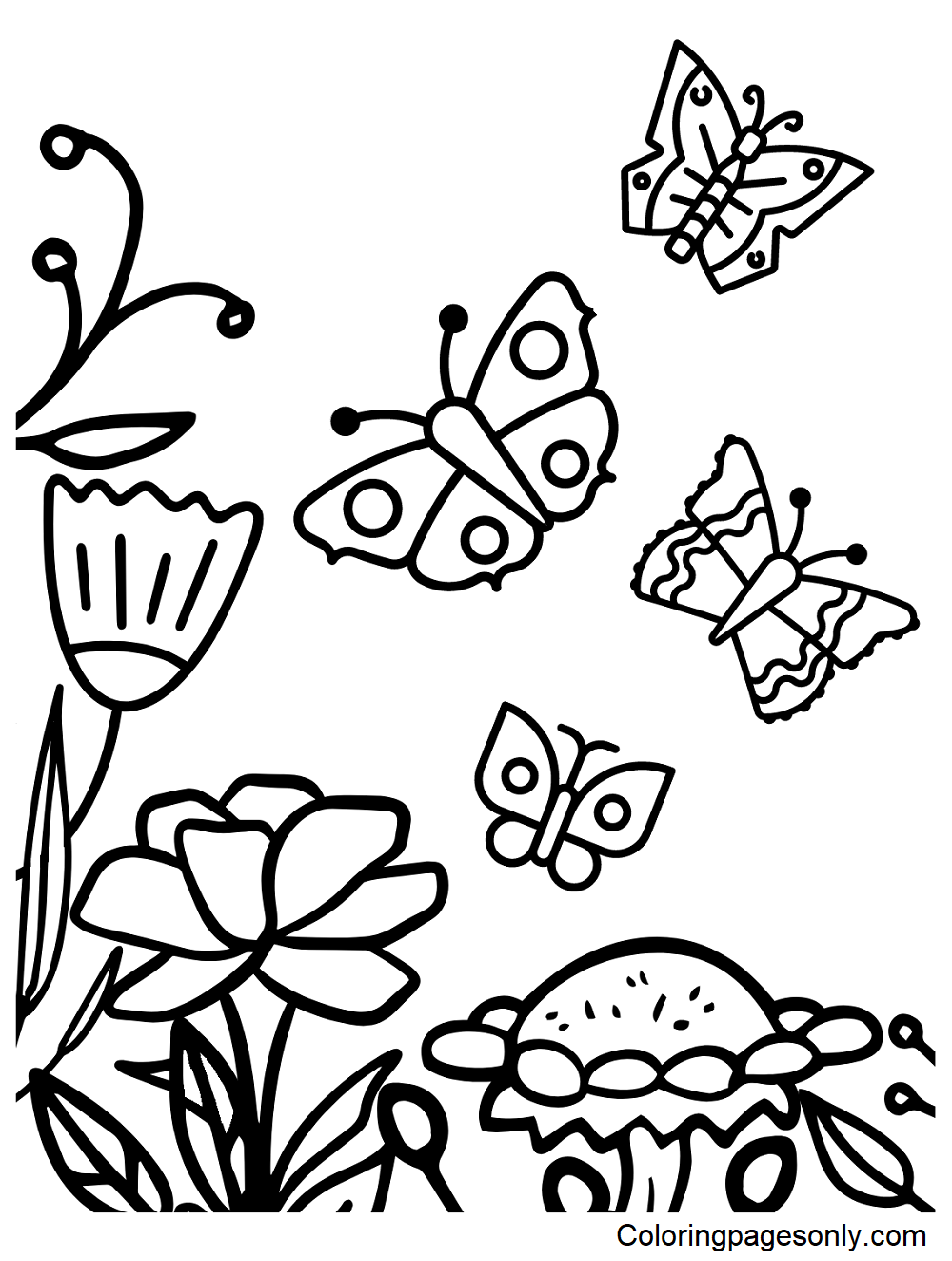 Butterflies with Flowers Coloring Pages