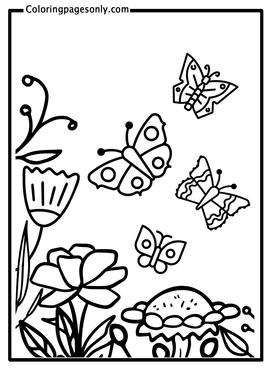 Butterflies with Flowers Coloring Page