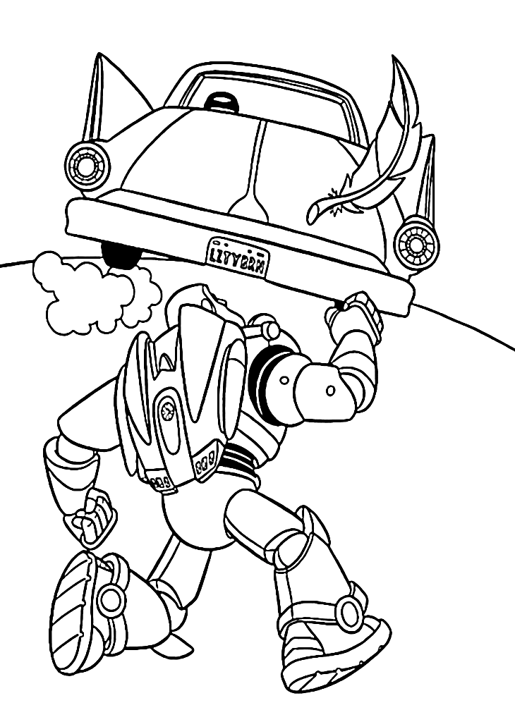 Buzz Lightyear with Car Coloring Pages