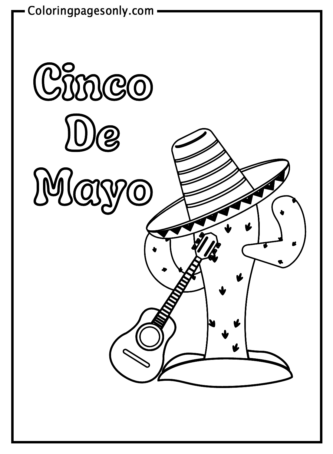 Cactus e cappello messicano con chitarra di Cinco De Mayo