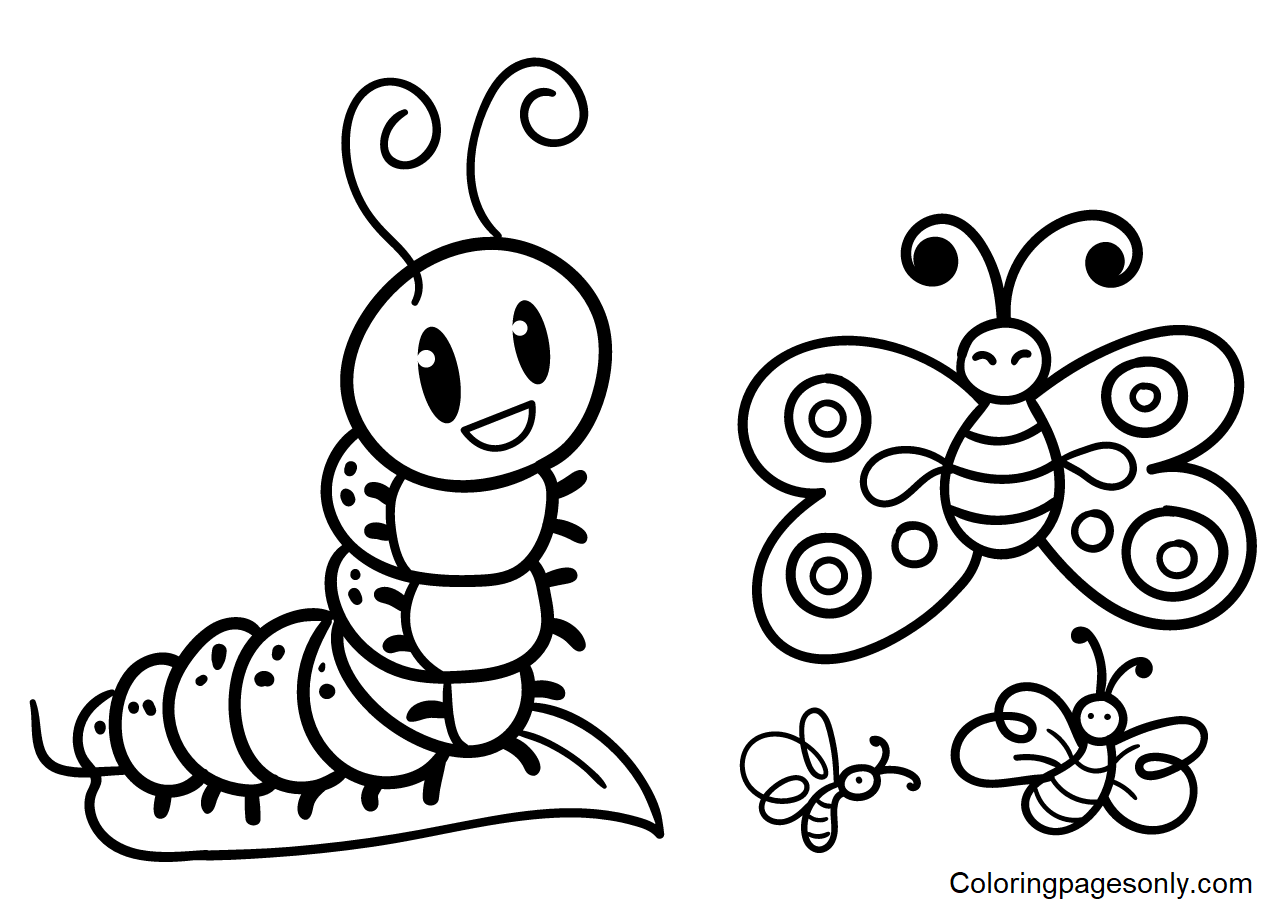 Caterpillar with Butterflies Coloring Pages