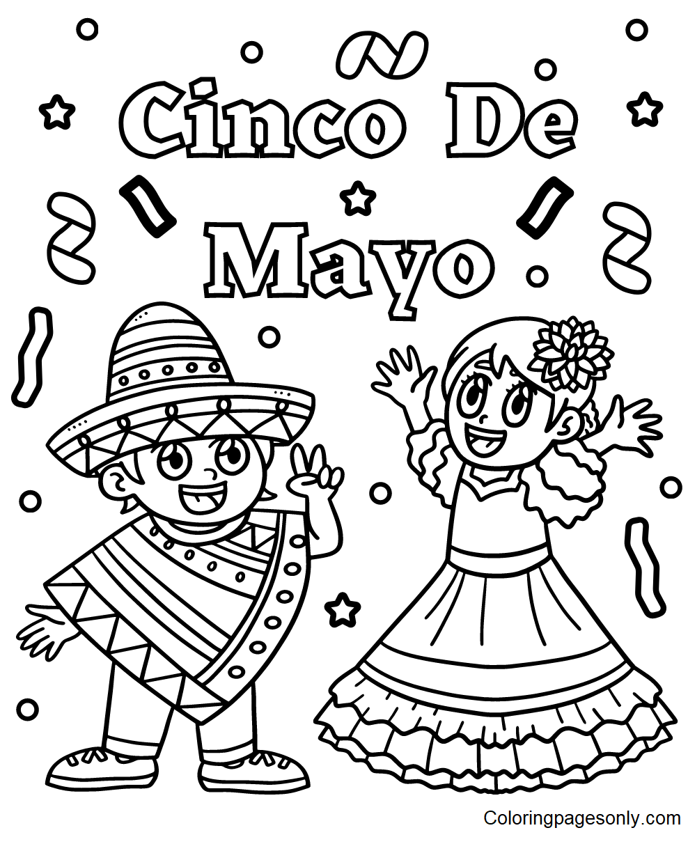 Bambini che celebrano il Cinco De Mayo da colorare