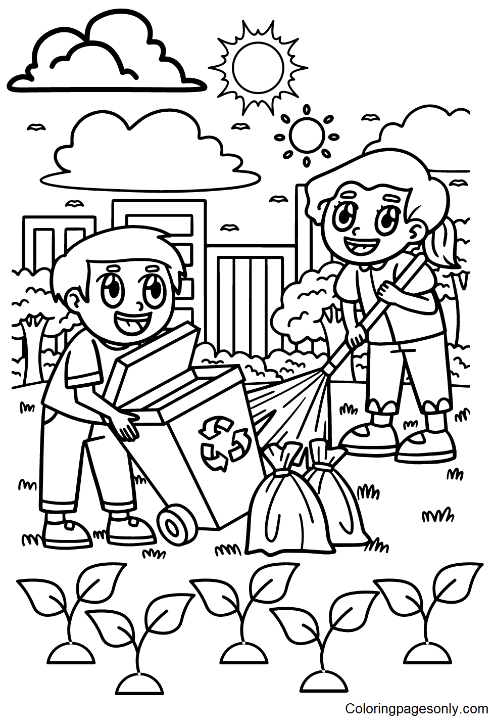 Children Cleaning the Trash Coloring Pages