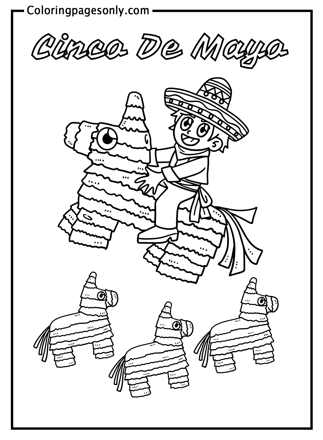 Cinco De Mayo Child Riding Pinata Coloring Pages