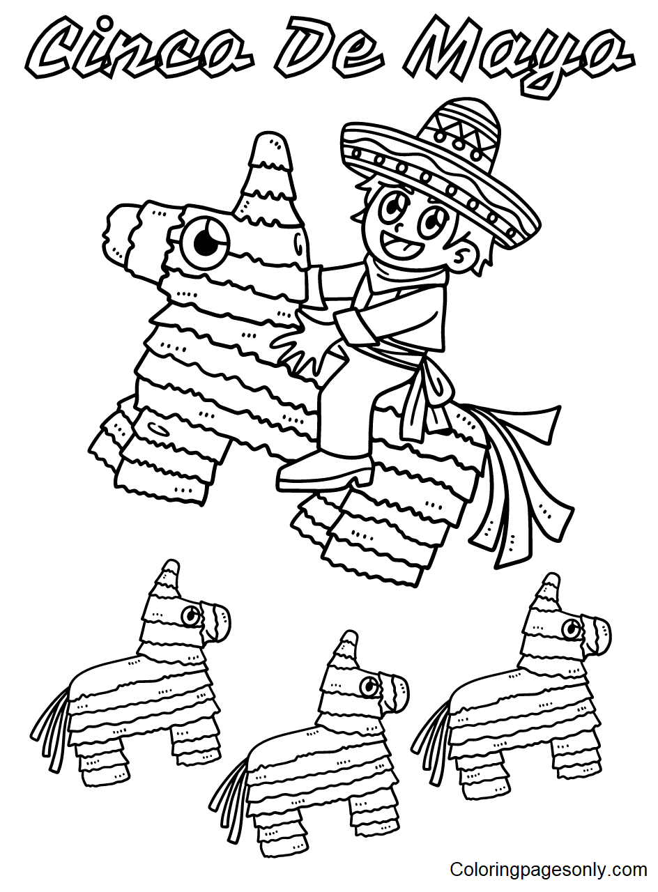 Cinco De Mayo Child Riding Pinata Coloring Pages