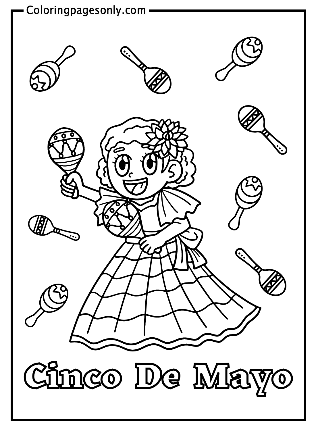 Cinco De Mayo Girl With Maracas Coloring Pages