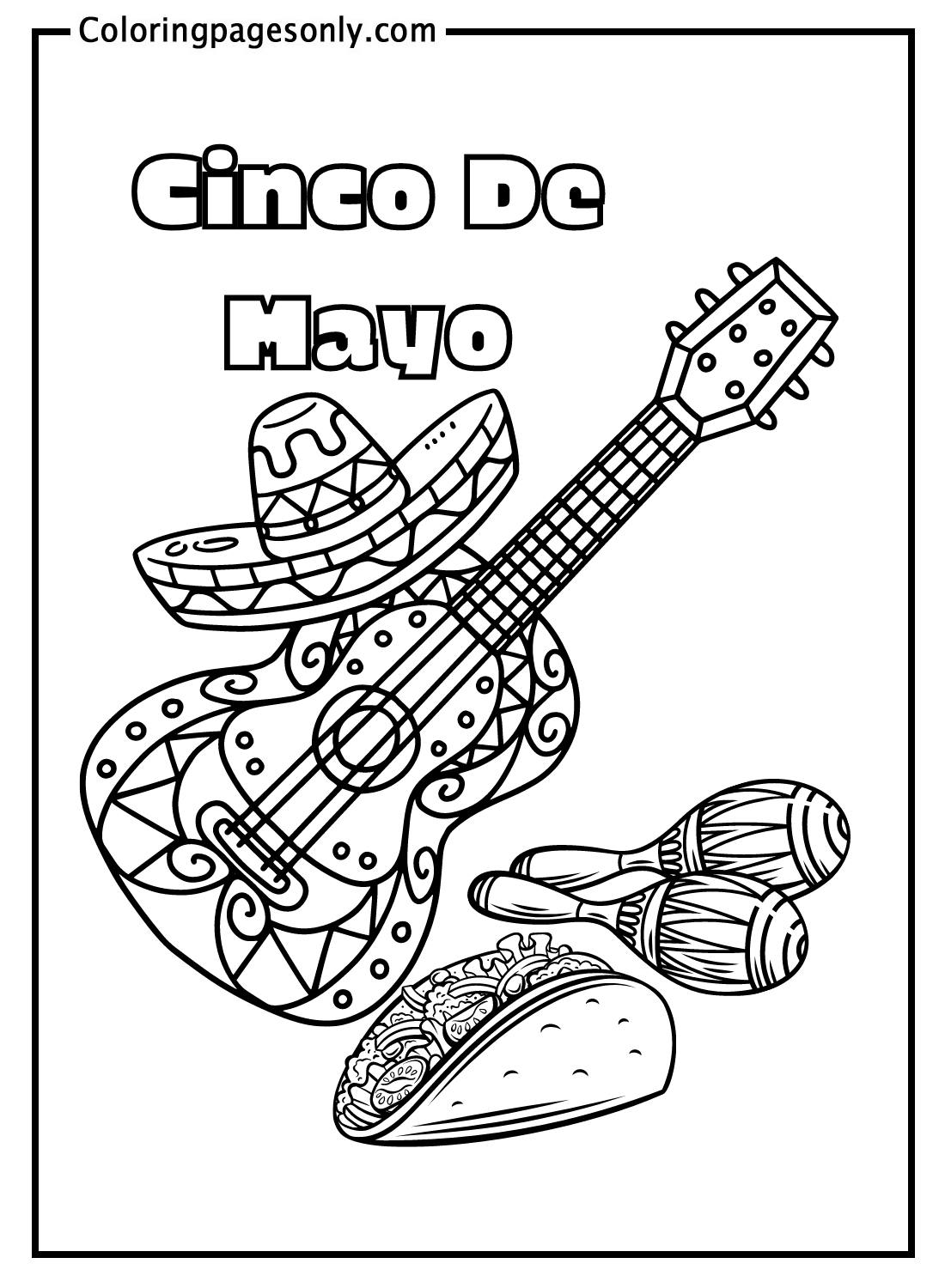 Cinco De Mayo Guitar And Maracas Coloring Pages