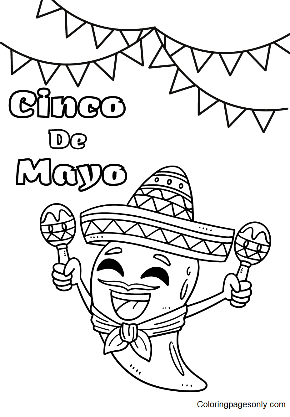 Pagina da colorare Cinco De Mayo Jalapeno con Sombrero