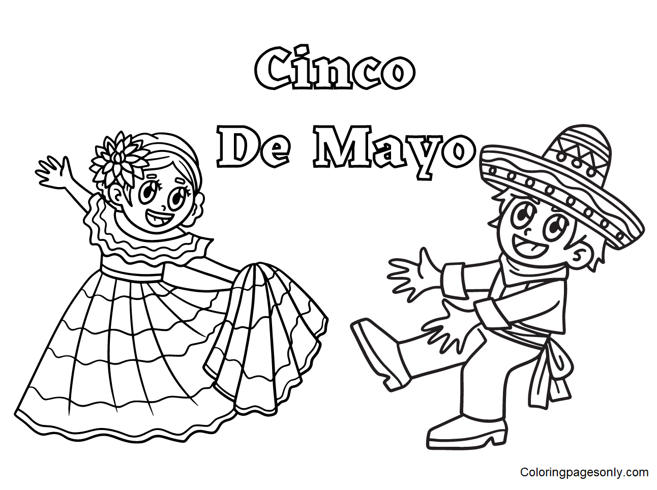 Pagina da colorare di ragazzo messicano Cinco De Mayo che balla
