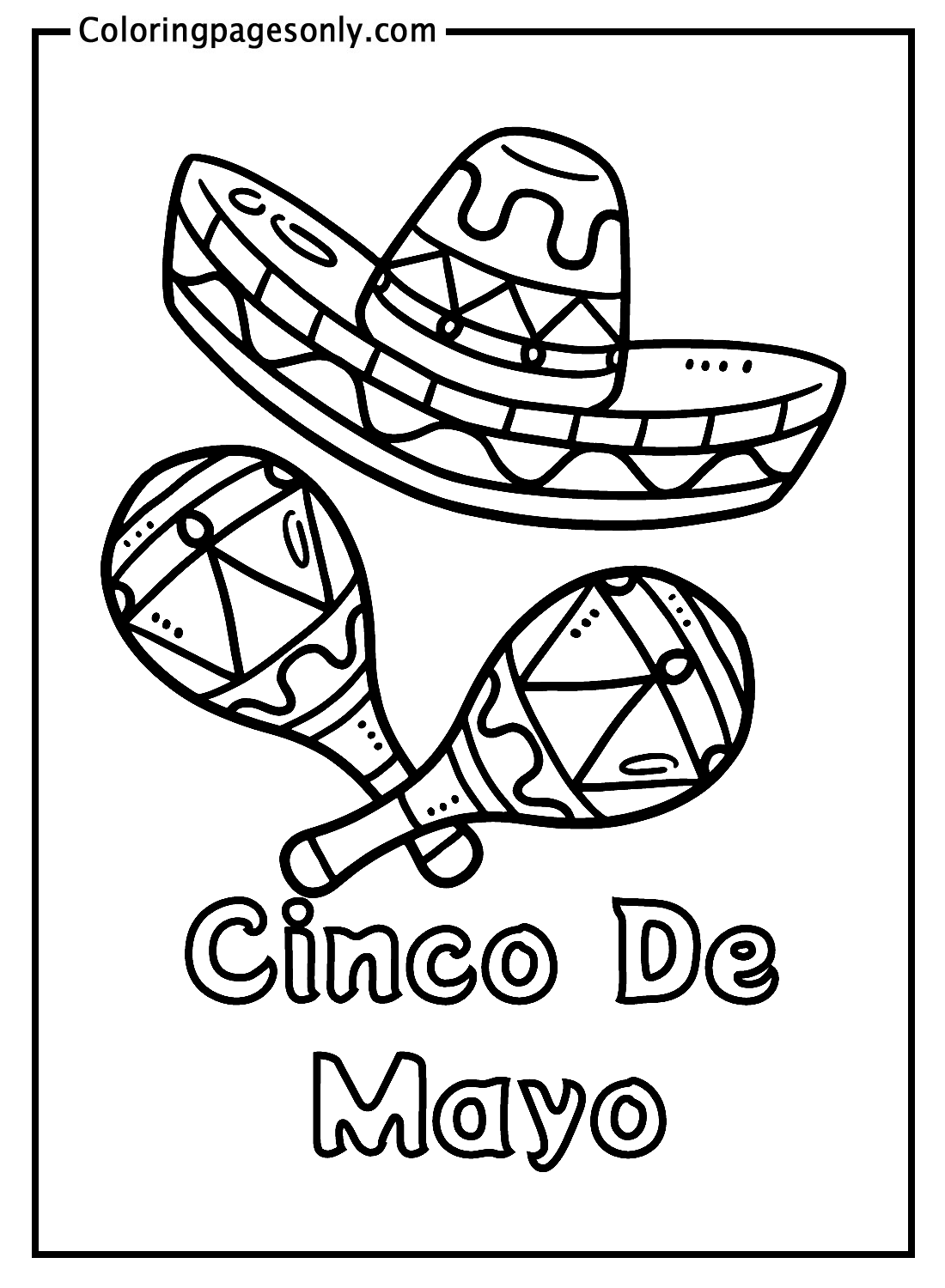 Cinco De Mayo Mexican Hat and Maracas Coloring Page